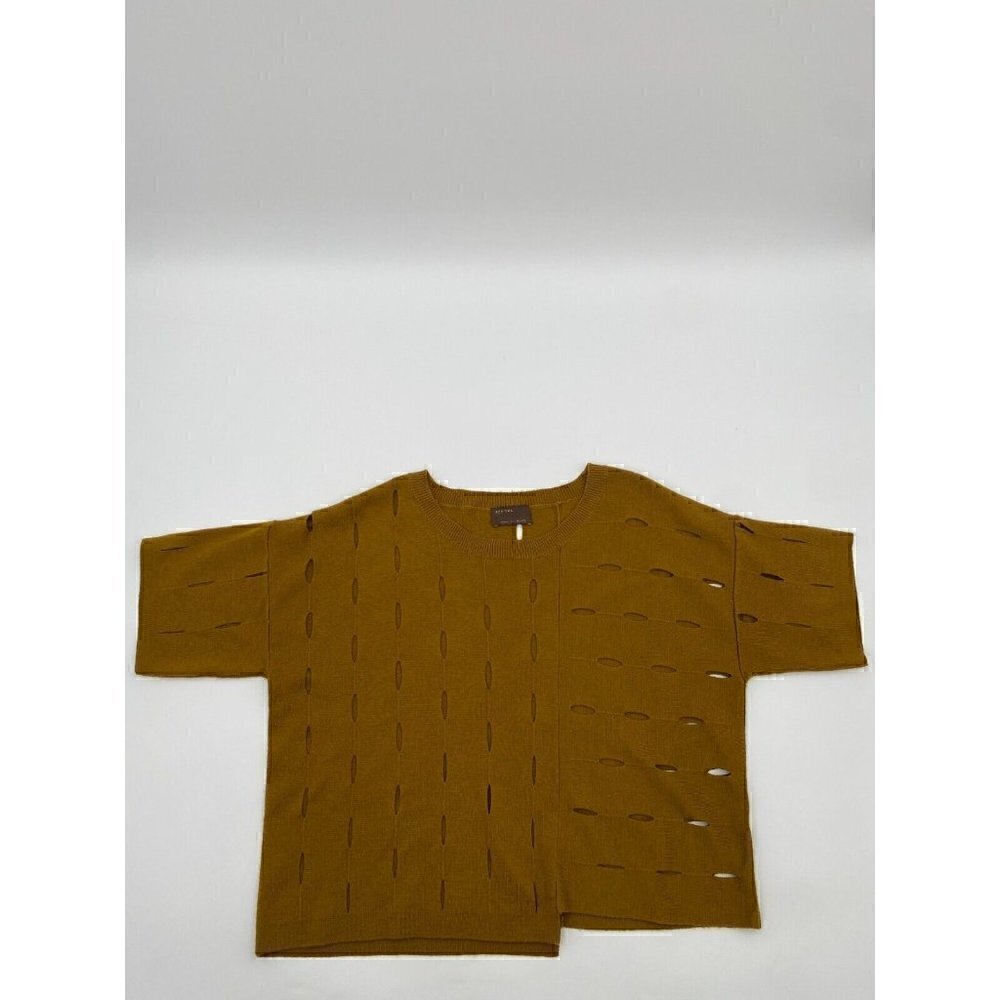 Kerisma Yellow Slitted Knit Sweater Casual Crew Neck Blouse Size O/S